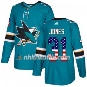 San Jose Sharks Trikot Martin Jones 31 Adidas 2017-2018 Teal USA Flag Fashion Authentic - Herren
